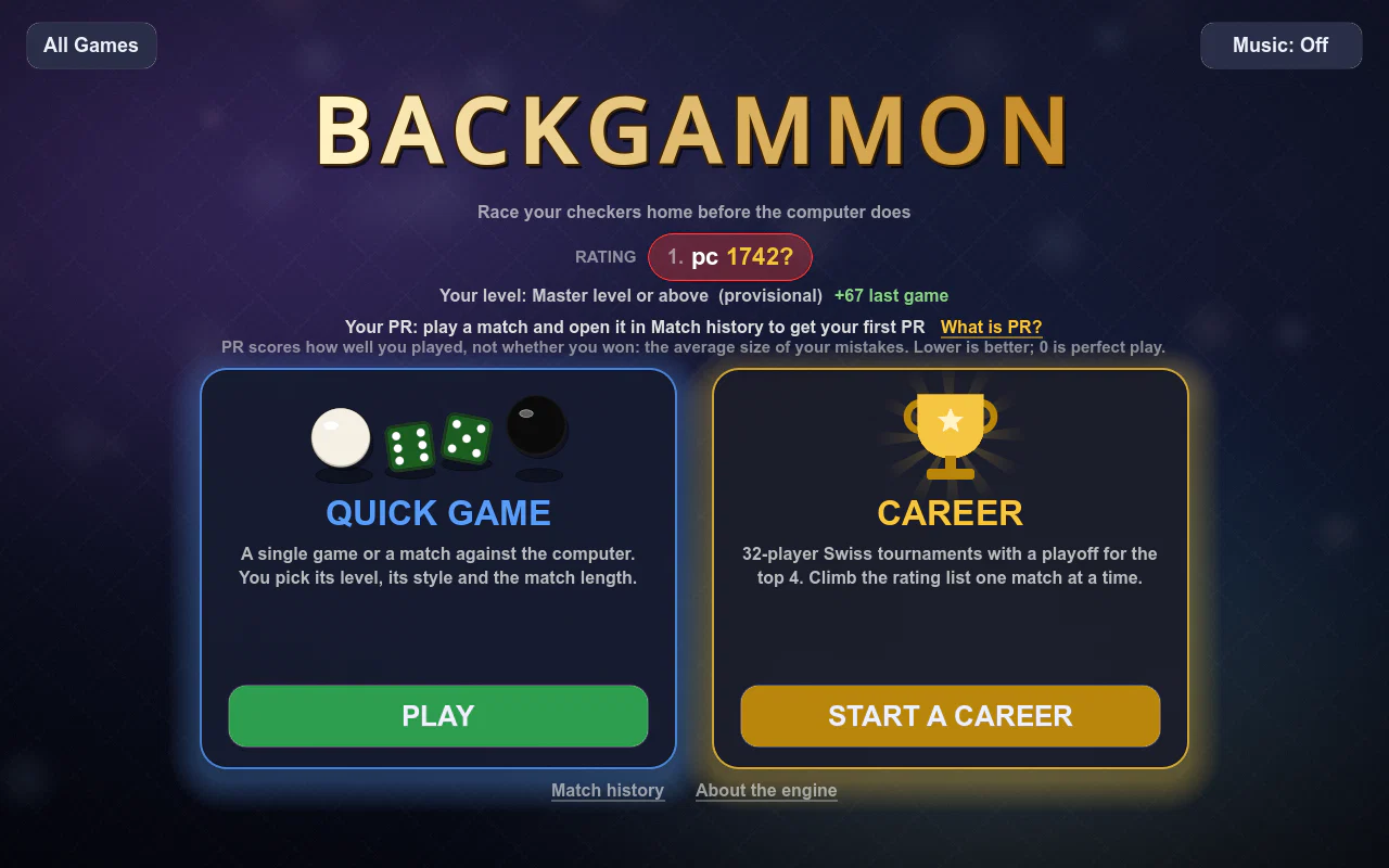 Backgammon home screen