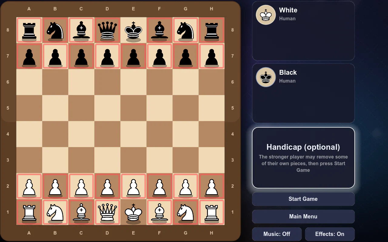 Handicap Chess: choose the pieces to remove before the game