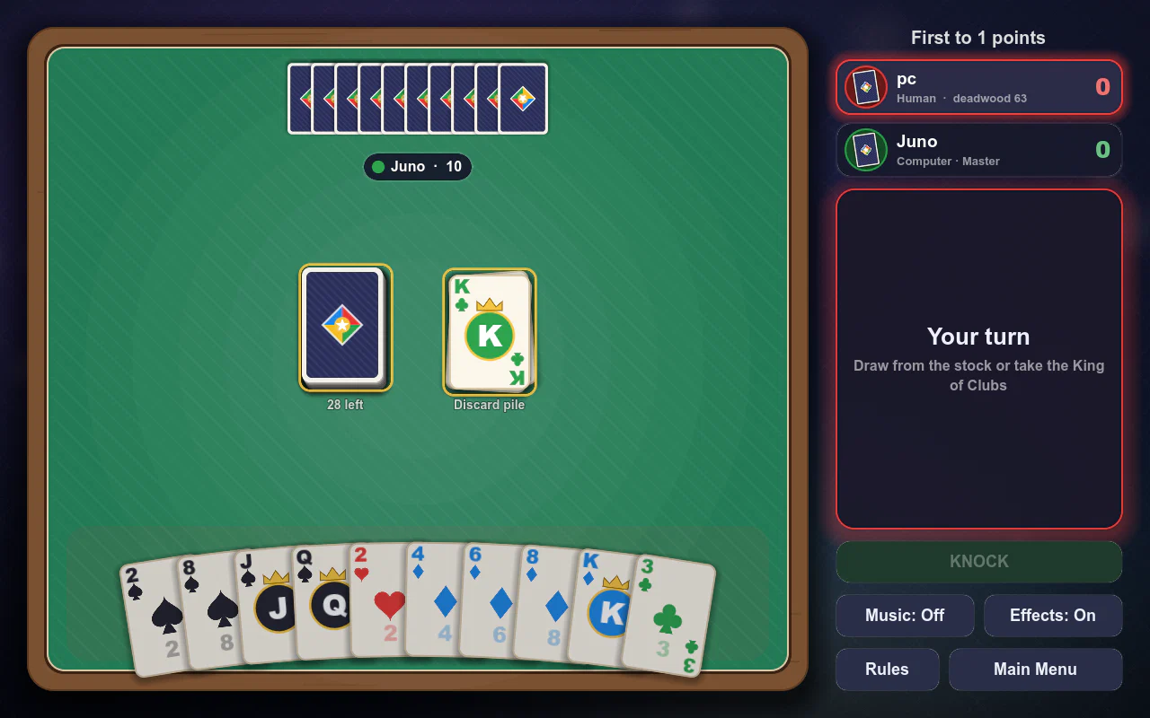Gin Rummy: draw from the stock or take the discard