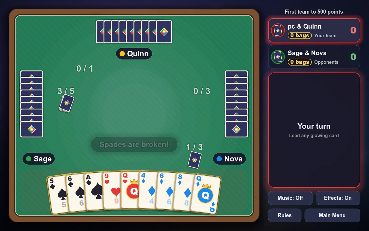 Spades trick play